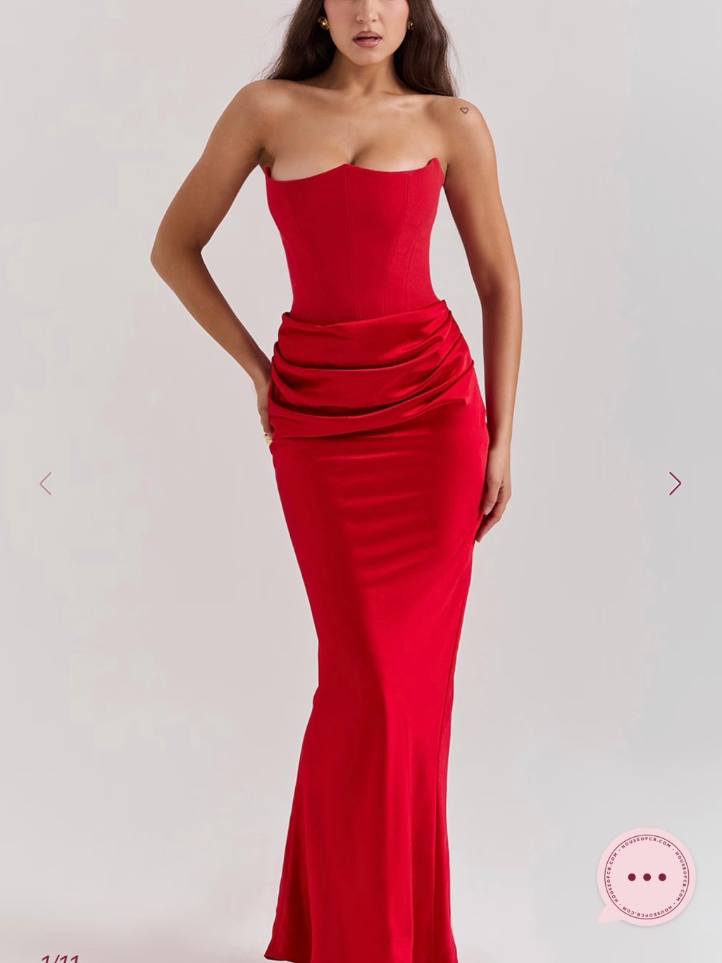 House Of Cb- Red Persephone, Scarlet Strapless Corset Maxi Dress